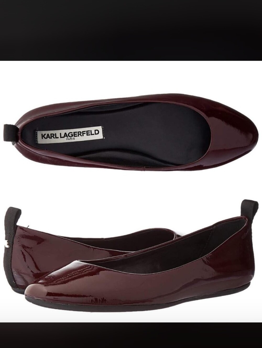 Karl Lagerfeld Paris Women's Patent Leather Ballet Flats Burgundy Oxblood Size 9